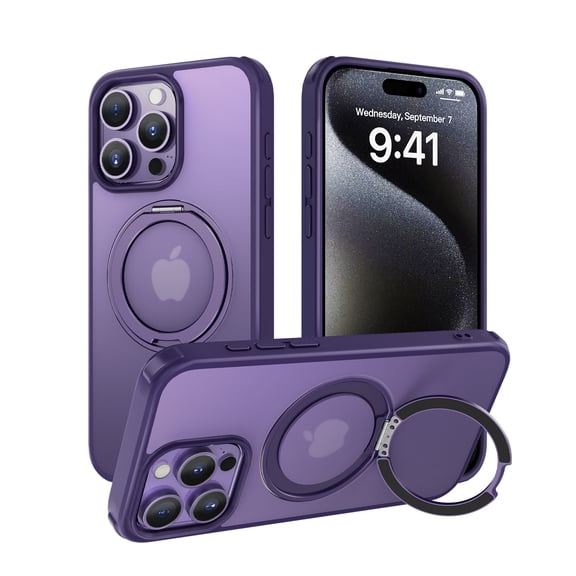 for iPhone 14 Pro Magnetic Case with Invisible Stand, [Military Grade Drop Protection] [MagSafe Compatible] Slim Translucent Ring Case for Men & Women for iPhone 14 Pro, Purple