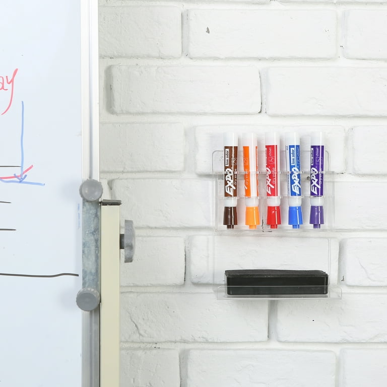 MyGift Whiteboard Marker Holder - Black Acrylic Wall Mounted Organizer With Markers Label