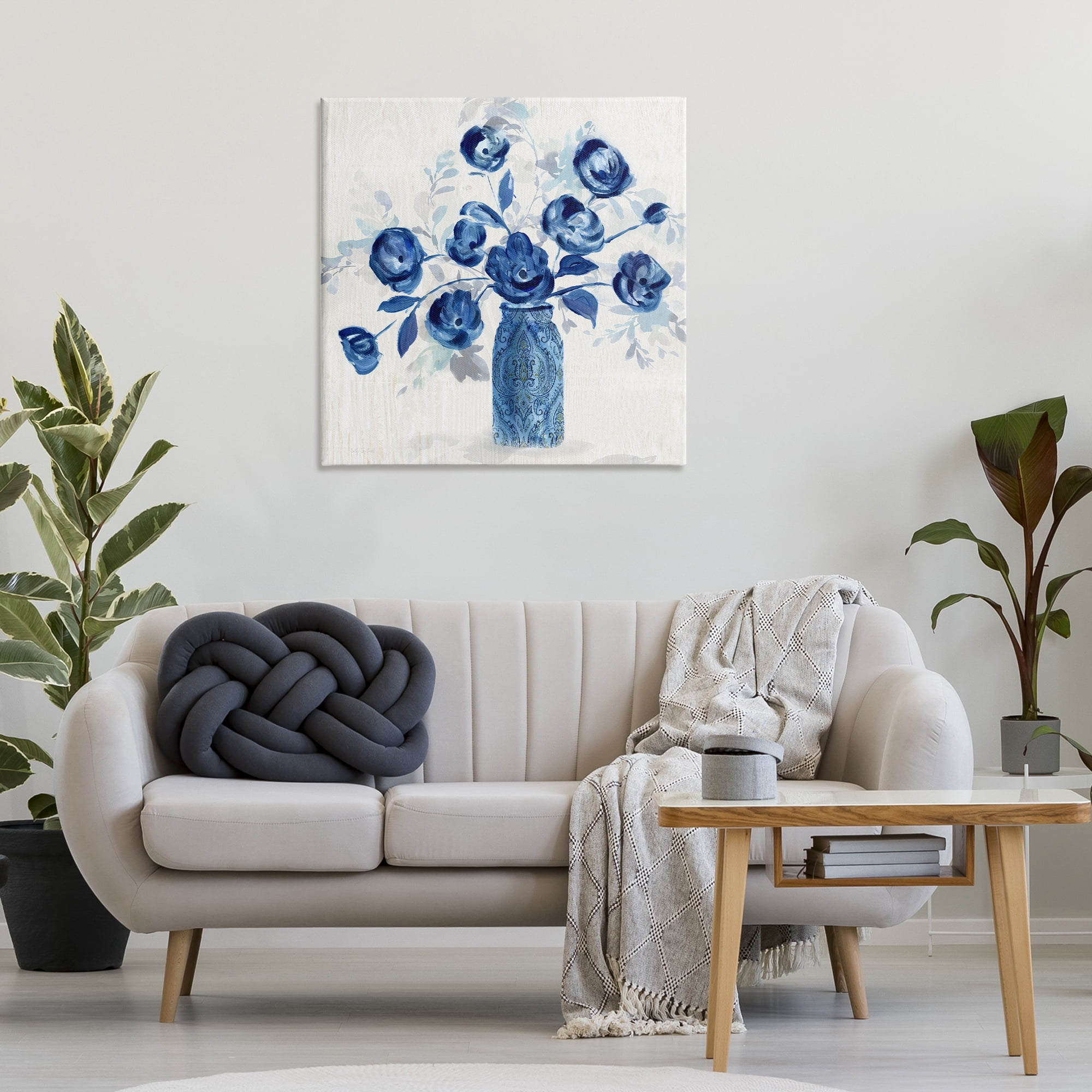 Stupell Industries Blue Roses Ornate Jar Plants & Flowers Painting Wrapped Canvas Art Print Wall Art, 30 x 30