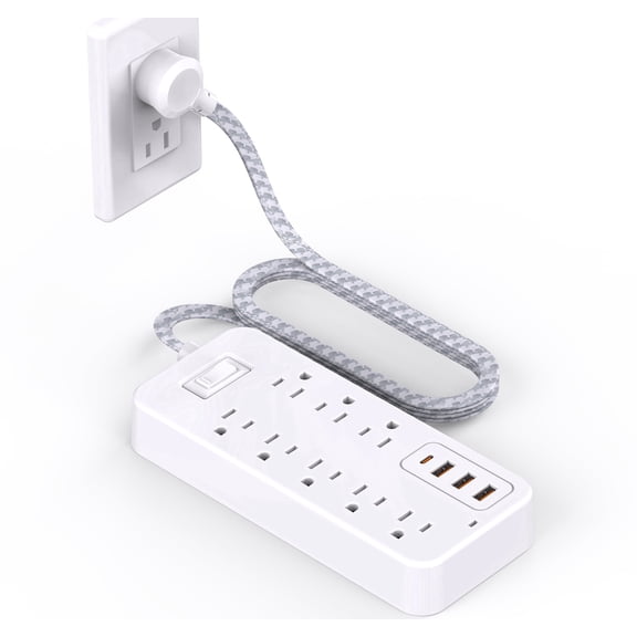 BOHASHIN Power Strip - 5 FT Long Flat Plug Extension Cord, 8 Outlets 3 USB Ports Outlet Extender with Overload Protection, Wall Mount, Desktop Charging Station for Home, Office and Dorm Essential