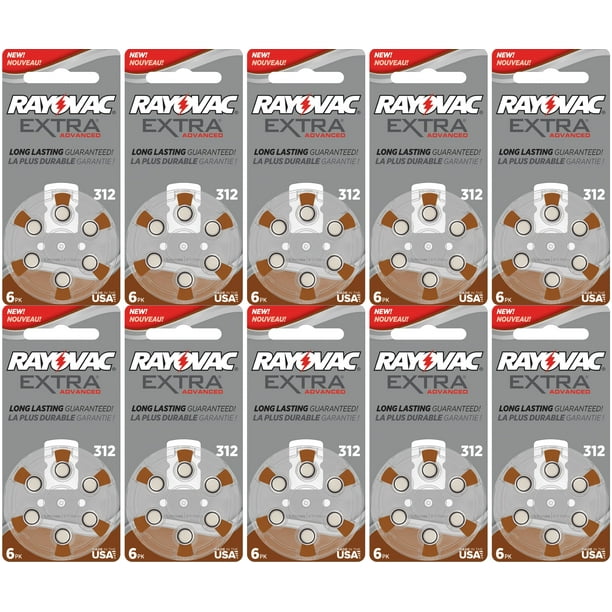 60 x Size 312 Rayovac Extra Advanced Hearing Aid Batteries Walmart