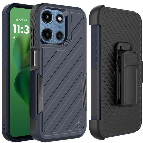 For Motorola Moto G Stylus 5G 2025 Rugged 2in1 Armor Combo Belt Clip Holster, Non-Slip Tough Hybrid lined Shockproof Case Cover, XPM Phone Case [Blue]