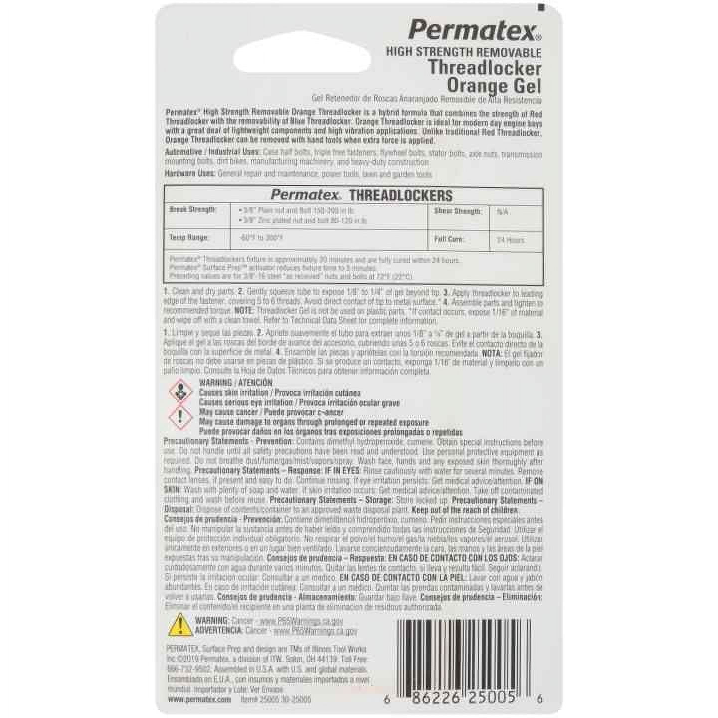 Permatex 75005 High Strength Removable Threadlocker Orange Gel, 5