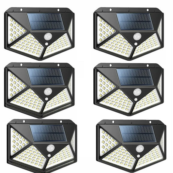 Solar Lights Outdoor - Motion Sensor Security Lights 100LED, Uibetux IP65 Waterproof Solar Powered Wireless Fence Lights with 270° Wide Angle, 3 Lighting Mode for Wall Garden Patio Garage (6 Pack)