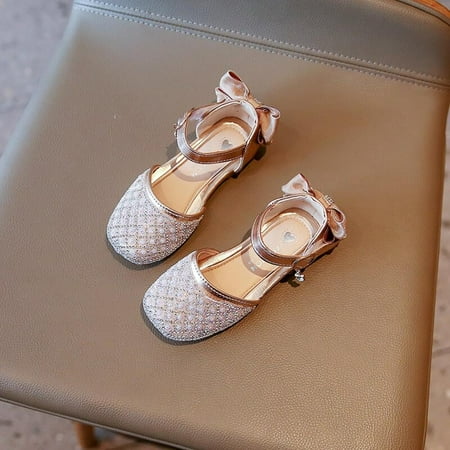 

Summer Sandal Girl Sequins Princess Party Flats Soft Leather Diamond Bow-tie Soft-Soled Kids Shoes