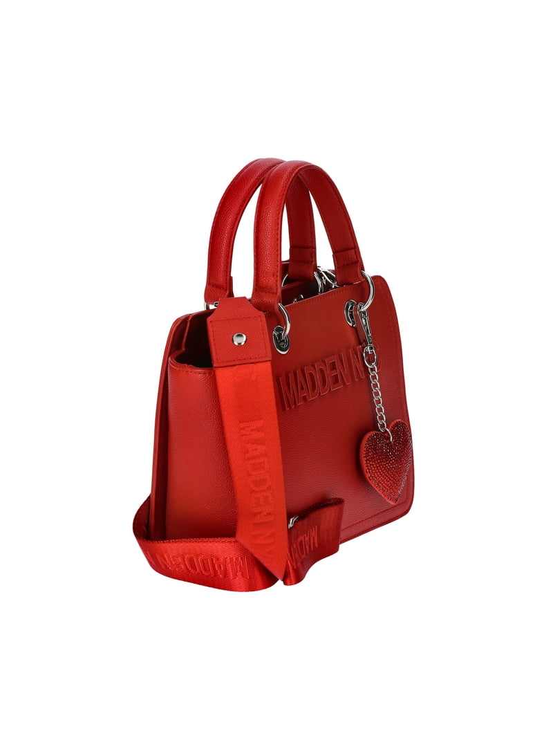 Madden NYC Women's Enamel Logo Top Handle Tote Handbag, Red Wine
