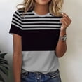 thumbnail image 2 of LNWUY Women's Fashion Striped Colorblock T-Shirt Casual Short Sleeve Crewneck Tee Graphic Tops for Daily Wear Gray XL, 2 of 6