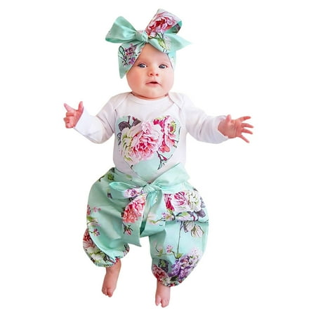Floral Outfit Girl - clearence 3pcs Toddler Infant Baby Girls Floral Clothes Set Tops+Pants+Headband Outfits clearence