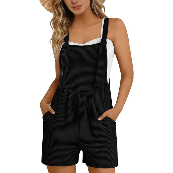 Womens Overalls Plus Size Fashion Lightweight Knot Strap Jumpsuits Loose Fit Casual Shorts Romper with Pockets