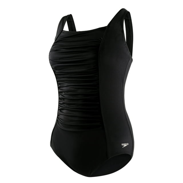 Speedo Women's Plus Solid Shirred Tank One Piece Swimsuit - Speedo Black, 24