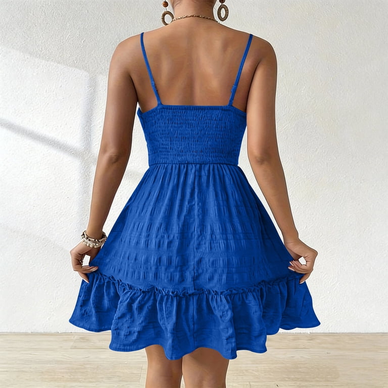 Vekdone Corset Mini Dresses for Women Summer Spaghetti Strap Flowy Tiered Ruffle Dress Solid Color Pleated Sundress Club Party Short Dress Blue S, Vekdone Corset Mini Dresses for Women Summer Spaghetti Strap Flowy Tiered Ruffle Dress Solid Color Pleated Sundress Club Party Short Dress Blue S,