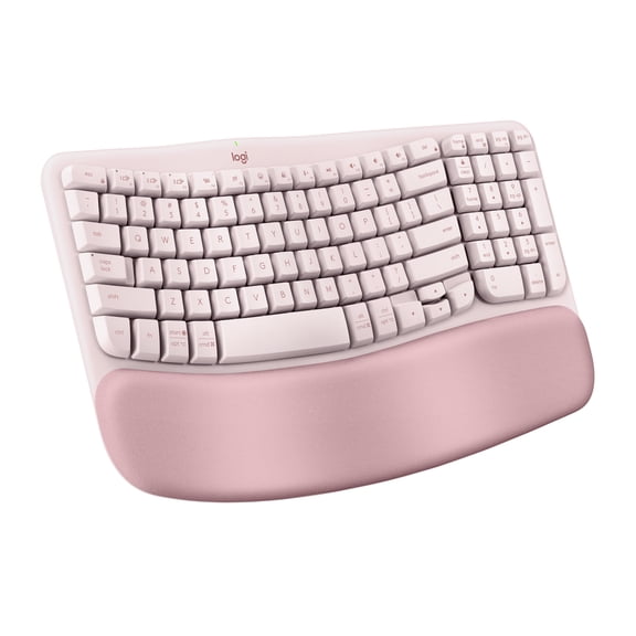 Logitech Wave Keys Wireless Ergonomic Keyboard with Cushioned Palm Rest, Comfortable Natural Typing, Easy-Switch, Bluetooth, Logi Bolt Receiver, Rose