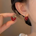 thumbnail image 2 of French Romantic Wine Red Enamel Heart Shaped Pendant Earrings Fashion Jewelry For Women Eardrop Accessories, 2 of 9