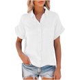 thumbnail image 4 of Kovlvoll Button down Shirts for Women Cotton Linen Casual Summer Turn down Solid Color Short Sleeve Shirt Tops, 4 of 7