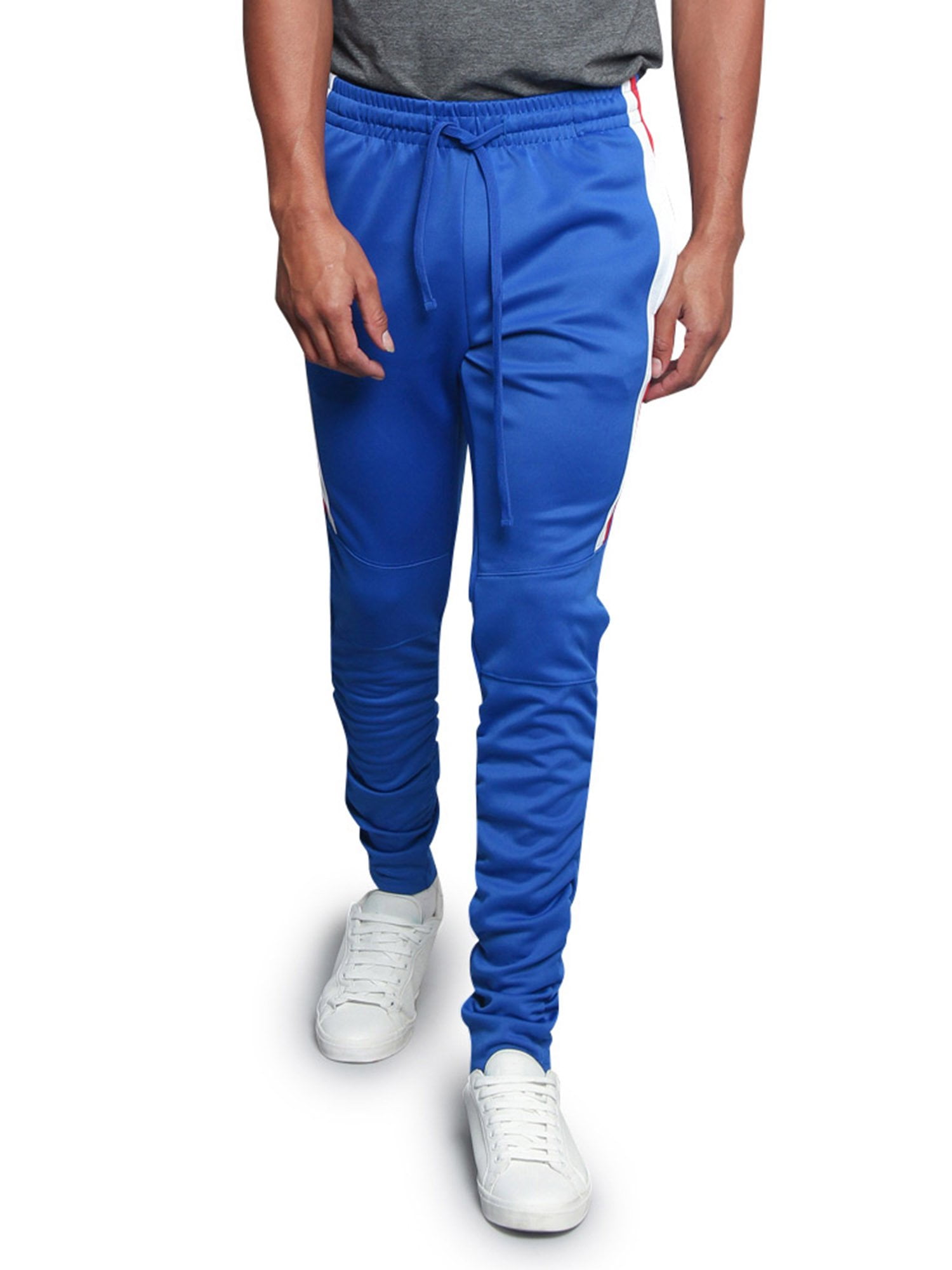 Men's Scrunched Bungee Striped  Workout Drawstring Techno Track Pants TR546-E10A 