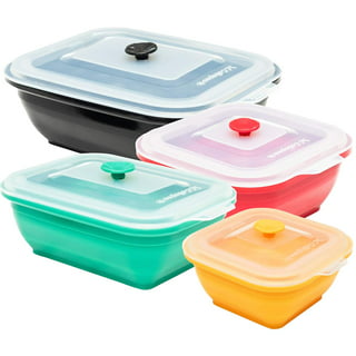Wholesale 5pc Plastic Round Food Container W/ Lid CLEAR W/NEON