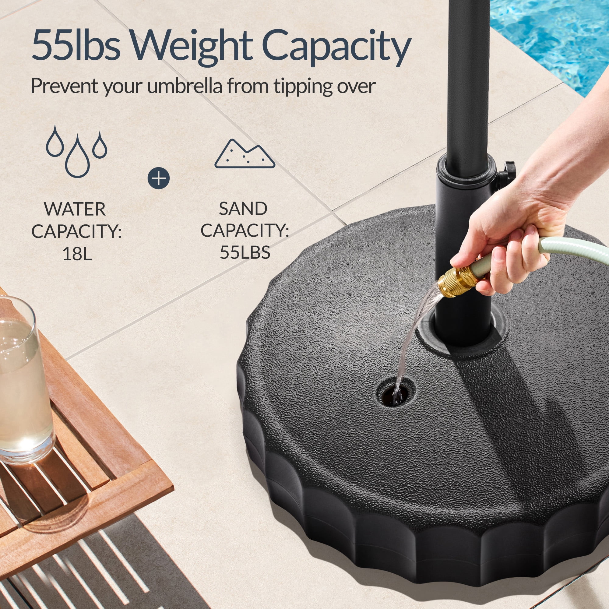 Best Choice Products Fillable Plastic Patio Umbrella Base Stand, Pole Holder w/ Adjustment Knob, Fluted Style