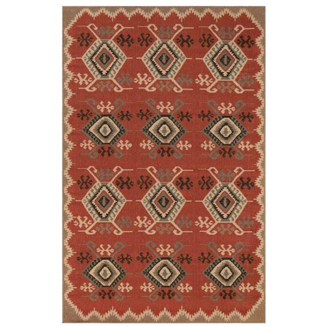 Trans-Ocean Imports RVI69764524 6 Pi. 6 Po. x 9 Pi. 3 Po. Liora Manne Riviera Kilim Tapis Intérieur & Extérieur Tapis Tissé Wilton - Rouge