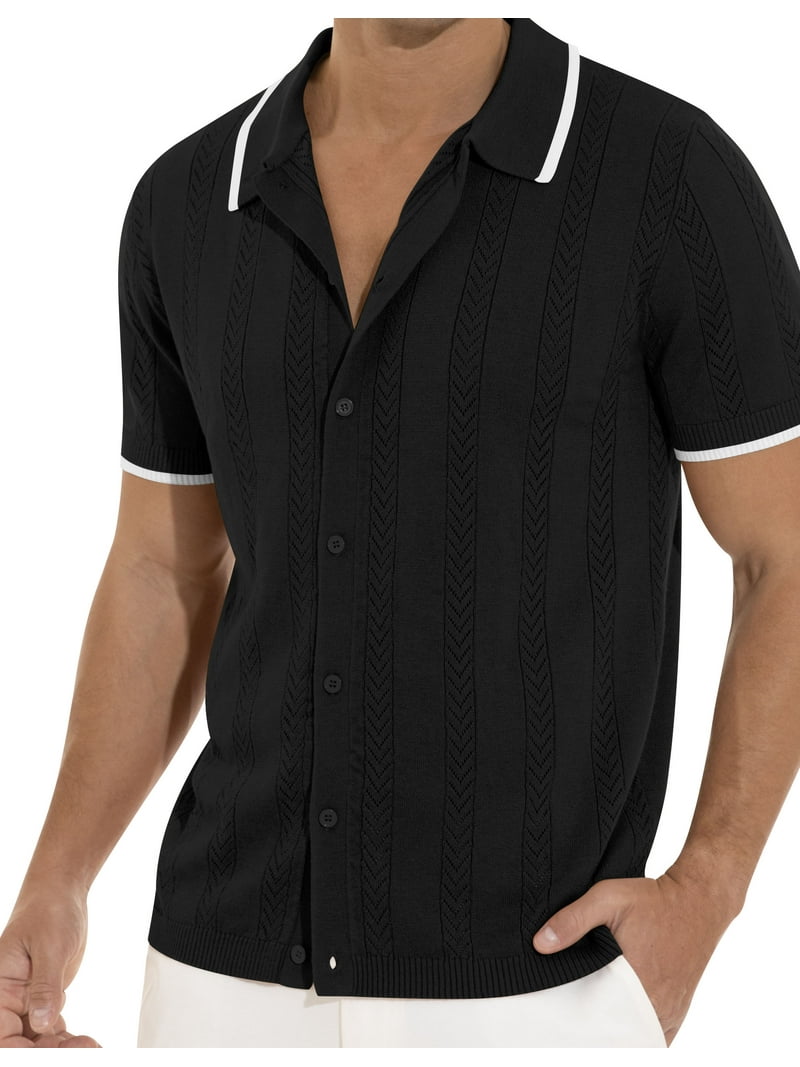 Iceglad Men's Knit Polo Shirts, Vintage Button Down, Short