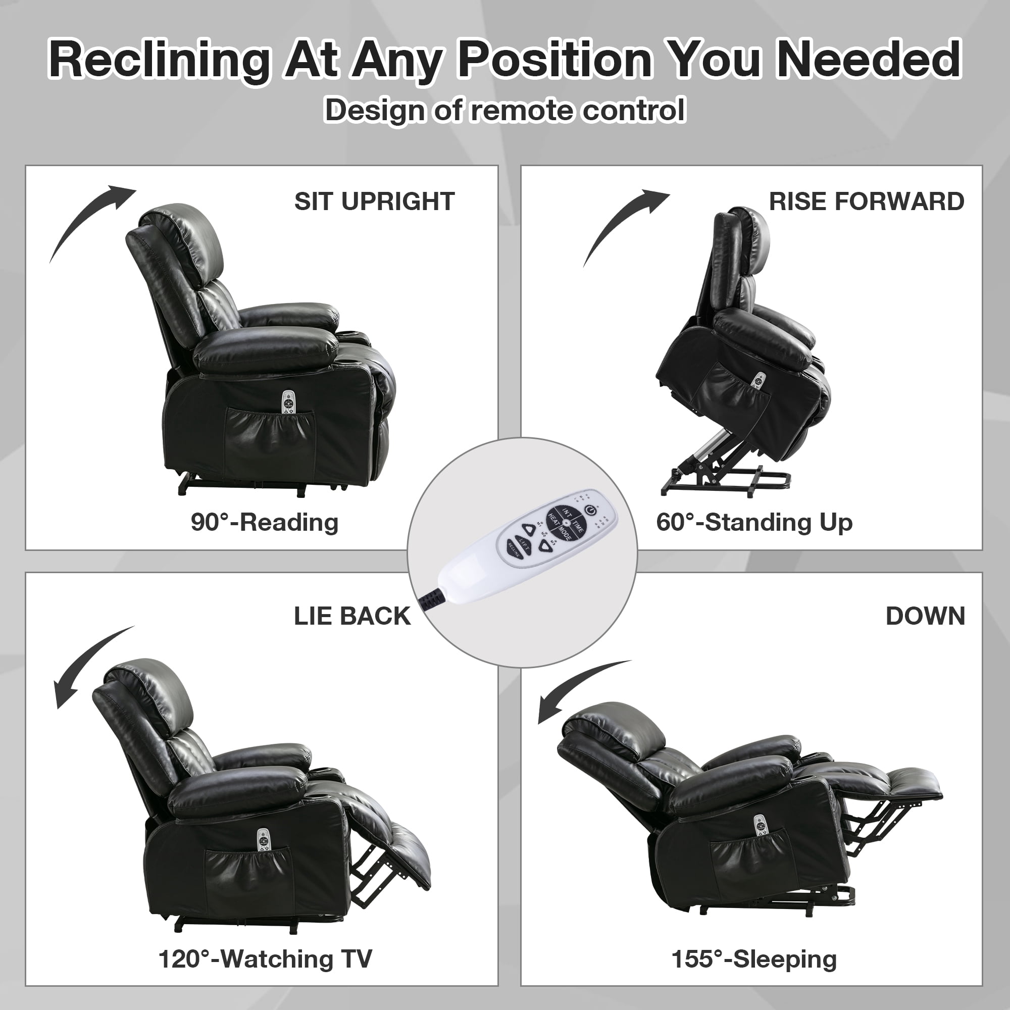 Lift Recliner Chair, LEGAHOME Electric Power Lift Recliner for Elderly with Heat Therapy and Massage, Oversized PU Leather Recliner Chair with Cup Holders, USB Port, Side Pocketst, Black