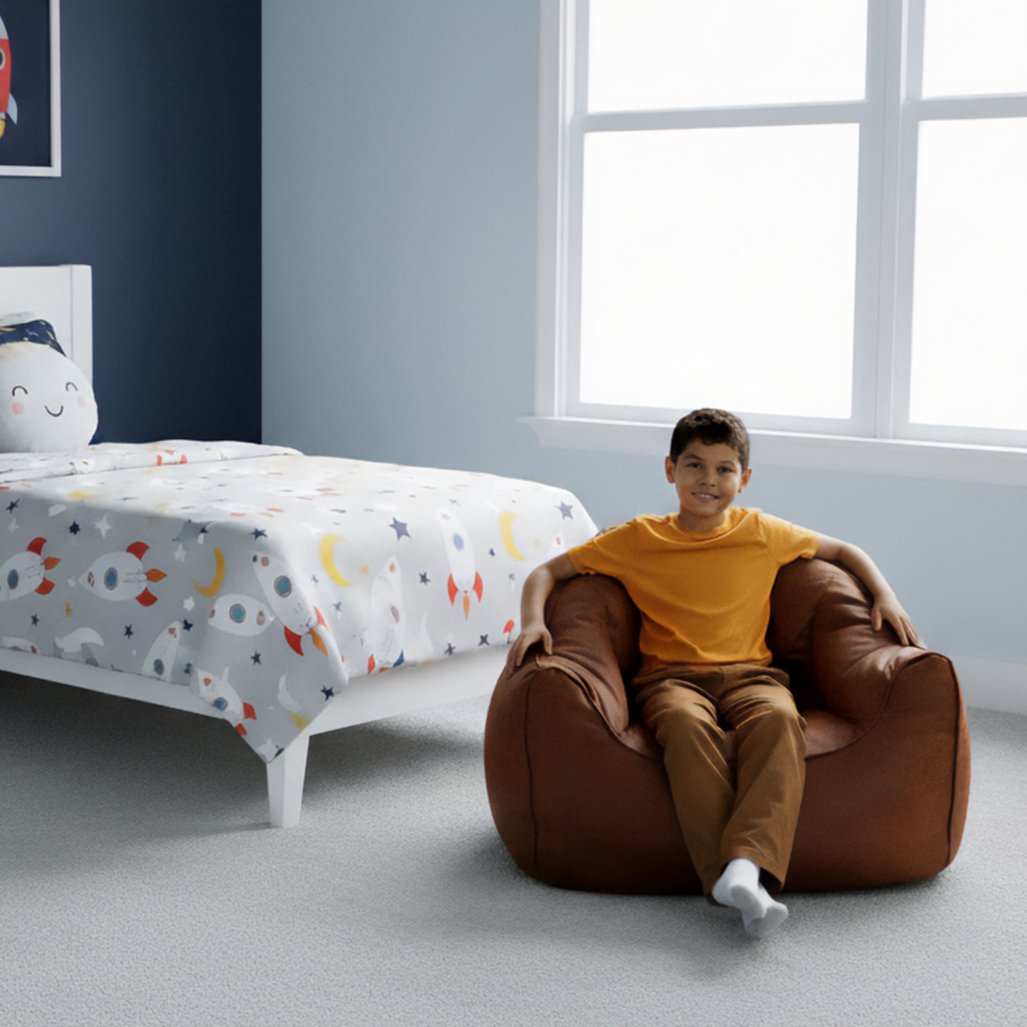 Big Joe Hug Bean Bag Chair, Tan, Vegan Suede, Kids/Teens, 3 feet