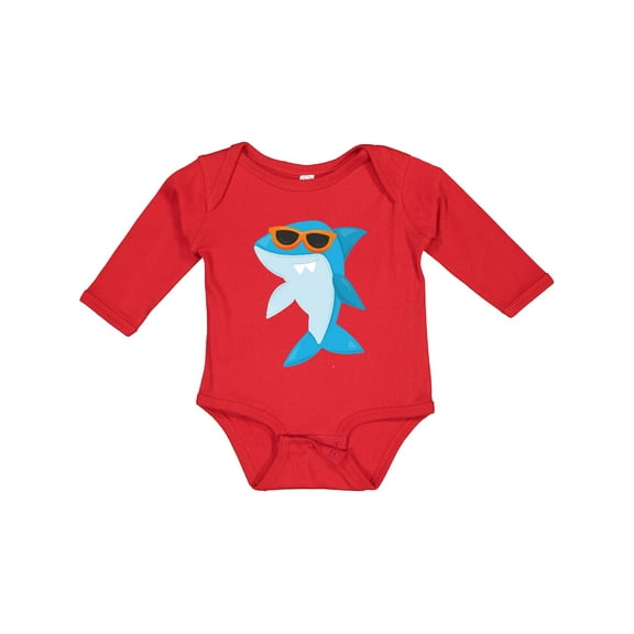 Inktastic Cool Shark, Shark Wearing Sunglasses, Cute Shark Boys or Girls Long Sleeve Baby Bodysuit