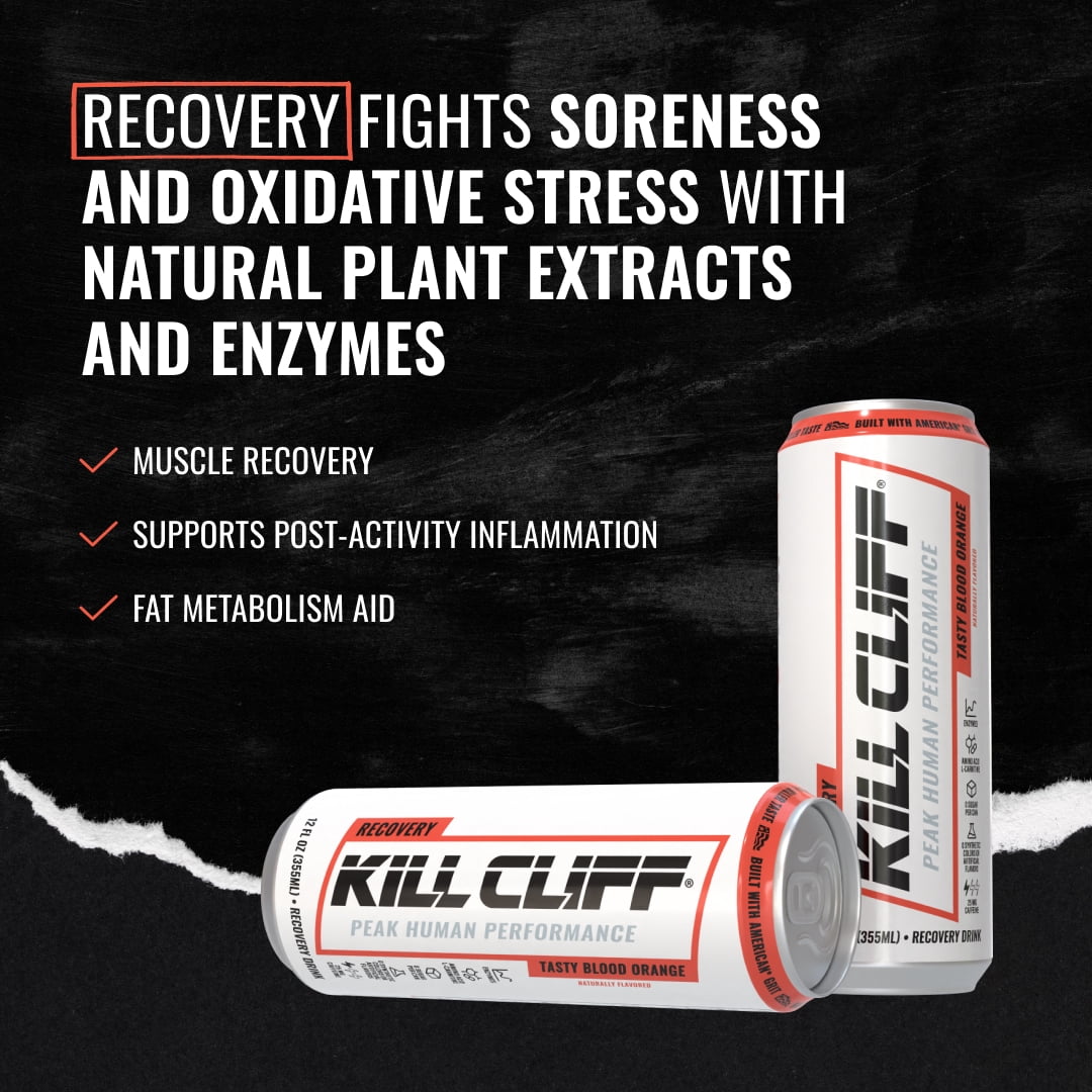 Kill Cliff Recovery Energy Drink- Tasty Blood Orange. Sugar & Gluten Free Drinks with Green Tea, Electrolytes and Natural Caffeine for Clean Energy, Hydration & Recovery. Post or Pre Workout, 12 Pack