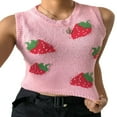 thumbnail image 1 of Women Sweater Vest Cute Strawberry Print Sleeveless Knit Crop Top, 1 of 6