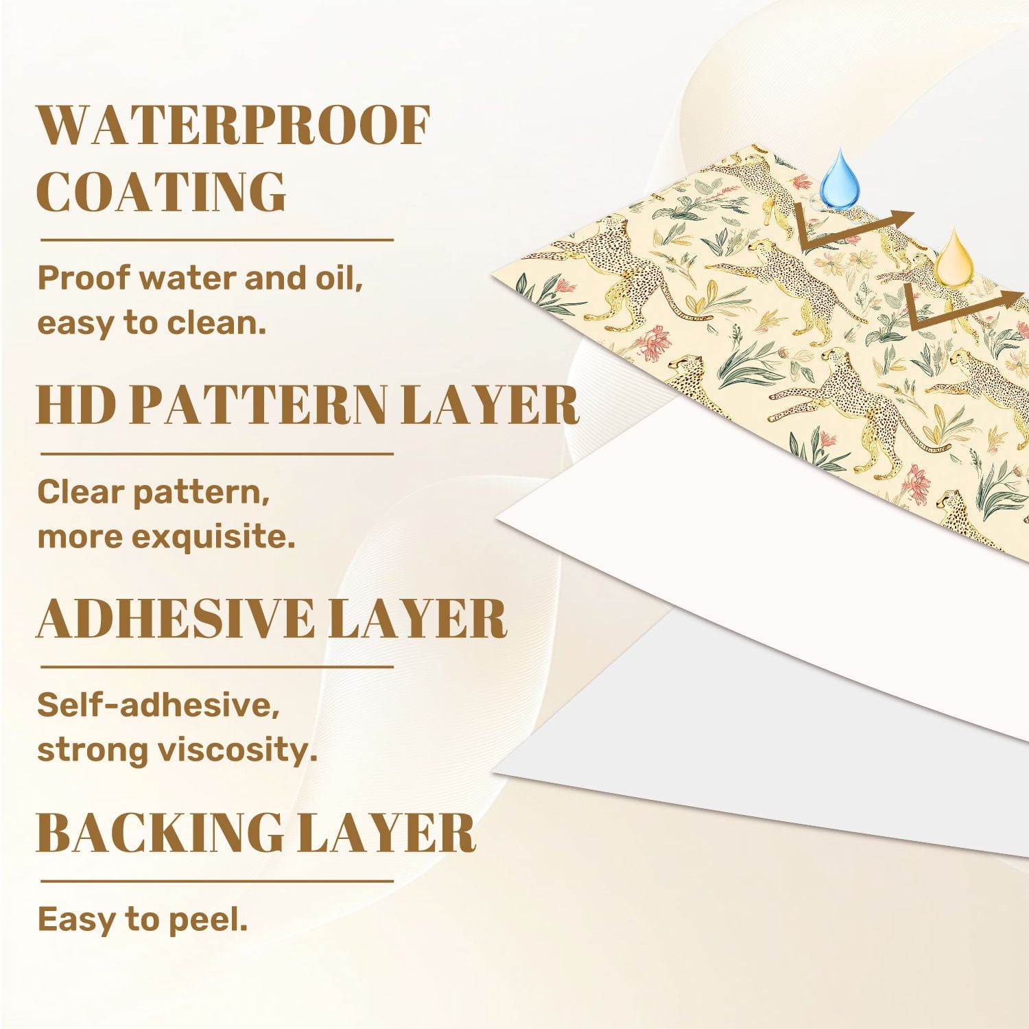 Cheetah Peel and Stick Wallpaper 17.7in x 9.8ft Seamless Cheetah Botanical Vintage Hand Drawn Style Contact Paper Vinyl Waterproof Self Adhesive Wall Paper for Bedroom Shelf Cabinet Renter Friendly