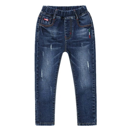 Generic Boys Jeans Denim Pants with Front Back Pockets Comfortable Stretchable Casual Trousers Durable Washed Long Pants for Autumn Daily Wear 11-12 Years