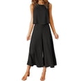 thumbnail image 1 of Roylamp Women's Summer 2 Piece Outfits Round Neck Crop Basic Top Cropped Wide Leg Pants Set Jumpsuits High quality, 1 of 5
