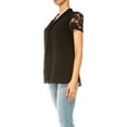 thumbnail image 2 of Women's Solid Top with Front Tie Collar and Lace Sleeves, 2 of 6