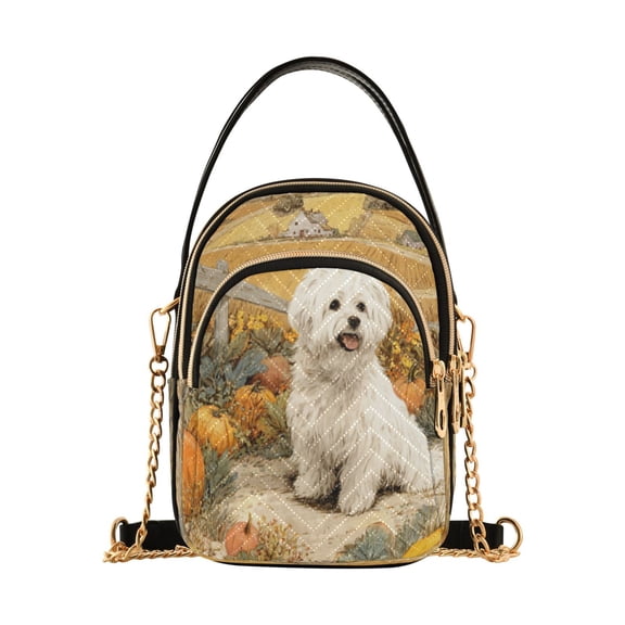 Leather Handbag Crossbody Bag White Havanese Dog Pattern