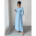 thumbnail image 5 of Blue Elegant Long-Sleeved Round-Neck A-Line Dress With Pearl Embellishments And Fitted Waist, 5 of 8