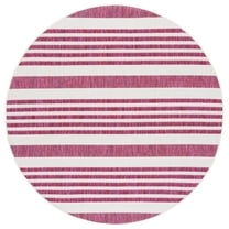 SAFAVIEH Courtyard Patrice Striped Indoor/Outdoor Area Rug, Ivory/Red, 6'7" x 6'7" Round