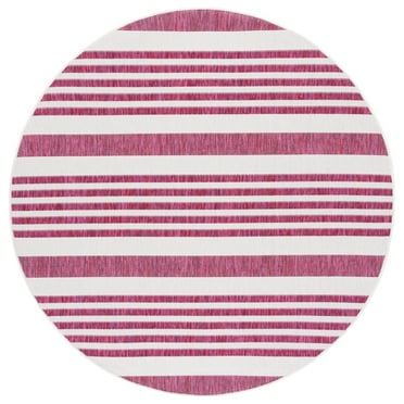 SAFAVIEH Courtyard Patrice Striped Indoor/Outdoor Area Rug, Ivory/Red, 6'7" x 6'7" Round
