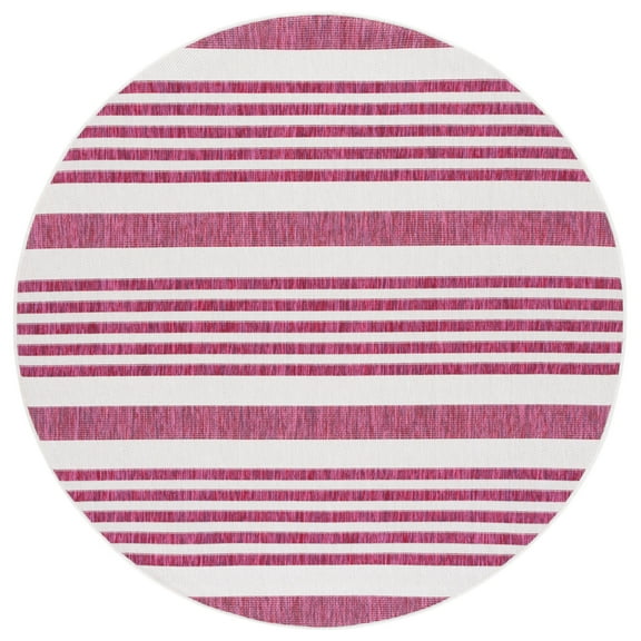SAFAVIEH Courtyard Patrice Striped Indoor/Outdoor Area Rug, Ivory/Red, 6'7" x 6'7" Round