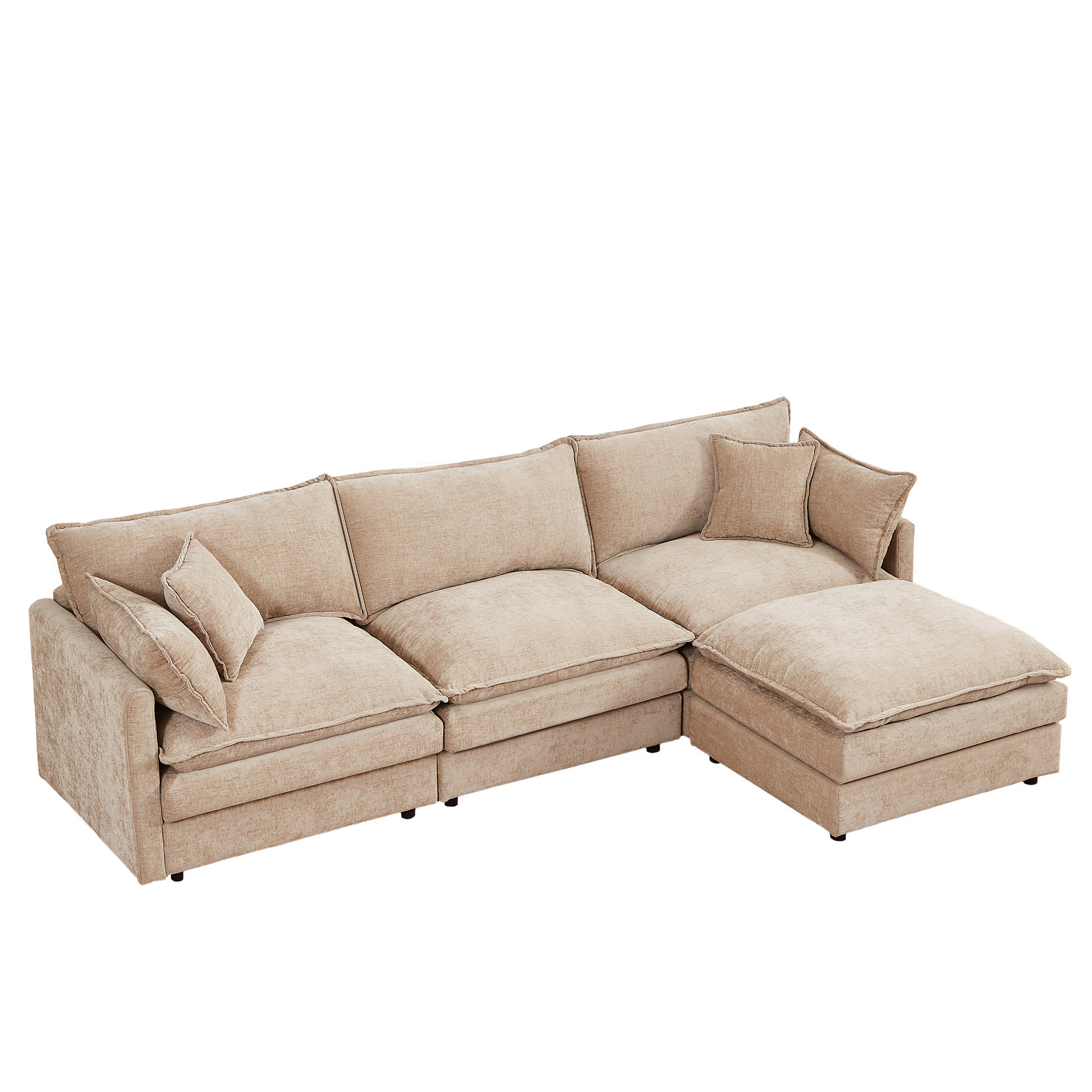 Noble House Stacy 102" Modular Sectional Sofa, L-Shaped Chenille Couch with Movable Ottoman, for Living Room, Coffee