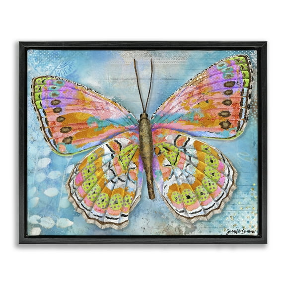 Stupell Industries Celebration Butterfly Wings Animals Painting Black Floater Framed Canvas Art Print Wall Art, 21 x 17