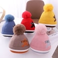 thumbnail image 3 of Autumn Winter Thick Striped Children Knitted Plush Ball Hat Hip-hop Beanie Cap, 3 of 10