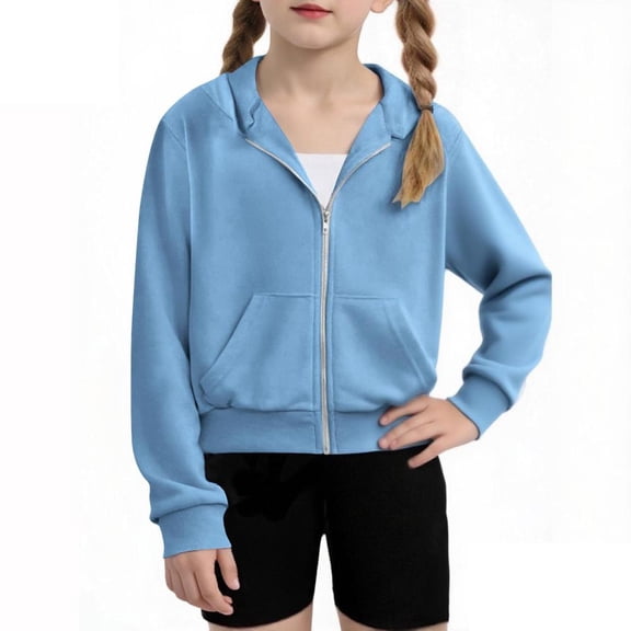 Bxsruta Jacket for Girls, Girls Zip Up Cropped Hoodies Long Sleeve Casual Sweatshirts Jacket with Pockets 4-12 Years