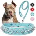 thumbnail image 2 of SharkTRUE Spiked Dog Collar with Mushroom Rivets, Soft PU Leather Adjustable Pet Collar with Studded Protection for Small Medium Large Dogs, Anti-Bite Outdoor Puppy Neckband, 2 of 9