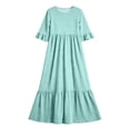 thumbnail image 4 of Antinious Girls Solid Pleated 3/4 Sleeve Round Neck Casual Versatile Wear Dress, 4 of 5