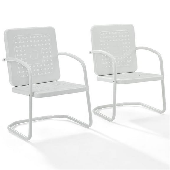 Pemberly Row Industrial Metal Patio Chair in White (Set of 2)