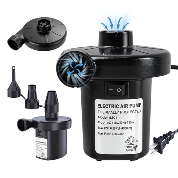 Electric Air Pump for Inflatables Air Mattress Pump Electric Pump with 3 Nozzles Inflator Deflator Air Pump for Air Mattress Beds Pool Floats Swimming Ring AC 130W