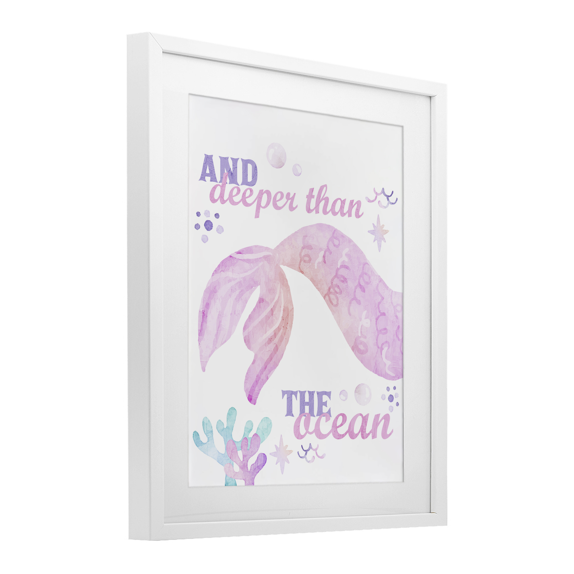Deeper Than The Ocean White Framed Print Under Glass, design by Kim Allen