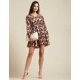 thumbnail image 5 of Moomaya Womens Printed Viscose Dress, Balloon Sleeves V-Neck Smocked Waist Short Dress, 5 of 8