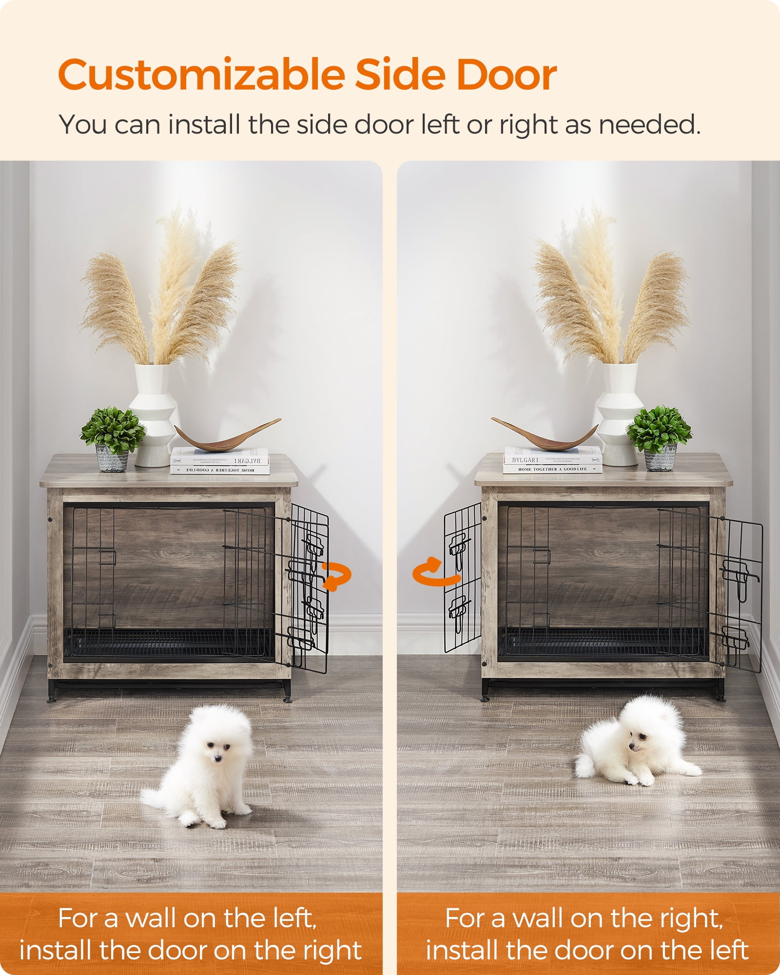 Wooden Dog Crate Furniture,Double-Doors Kennel for Dogs Indoor up to 30 lb, Removable Tray, End Table Dog Crate for Decoration 27.2"L x 20.1"W x 23.6"H, Greige