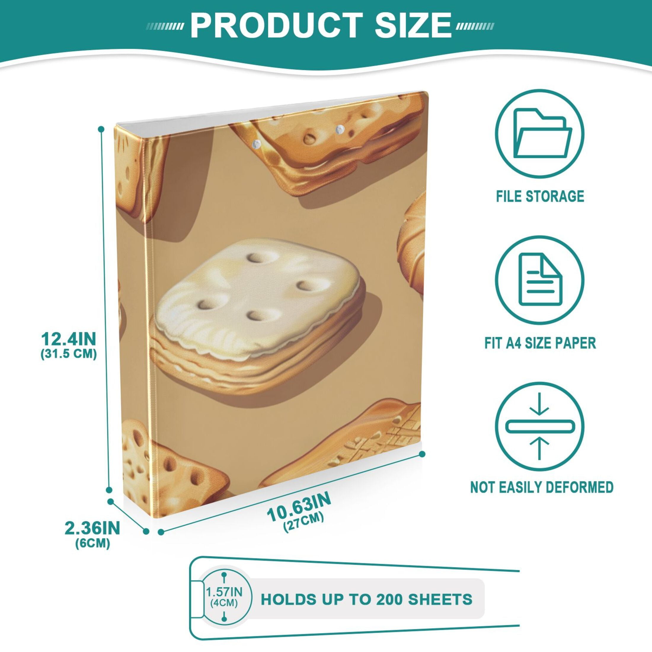 Biscuits 3 Ring Binders 1.5 inch Hardcover File Folders with Interior Pockets A4 Size Organizer for School Office Hospital