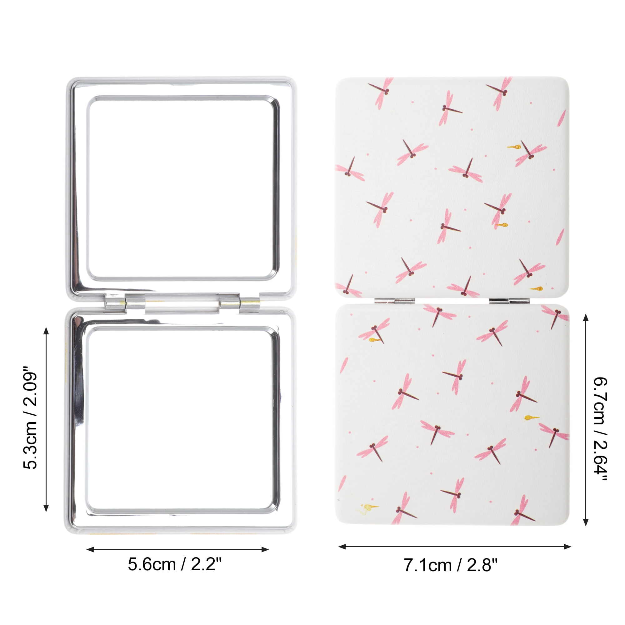 Unique Bargains Folding Makeup Mirror for Personal Grooming Pink White 2.8"x 2.64"x 0.39"